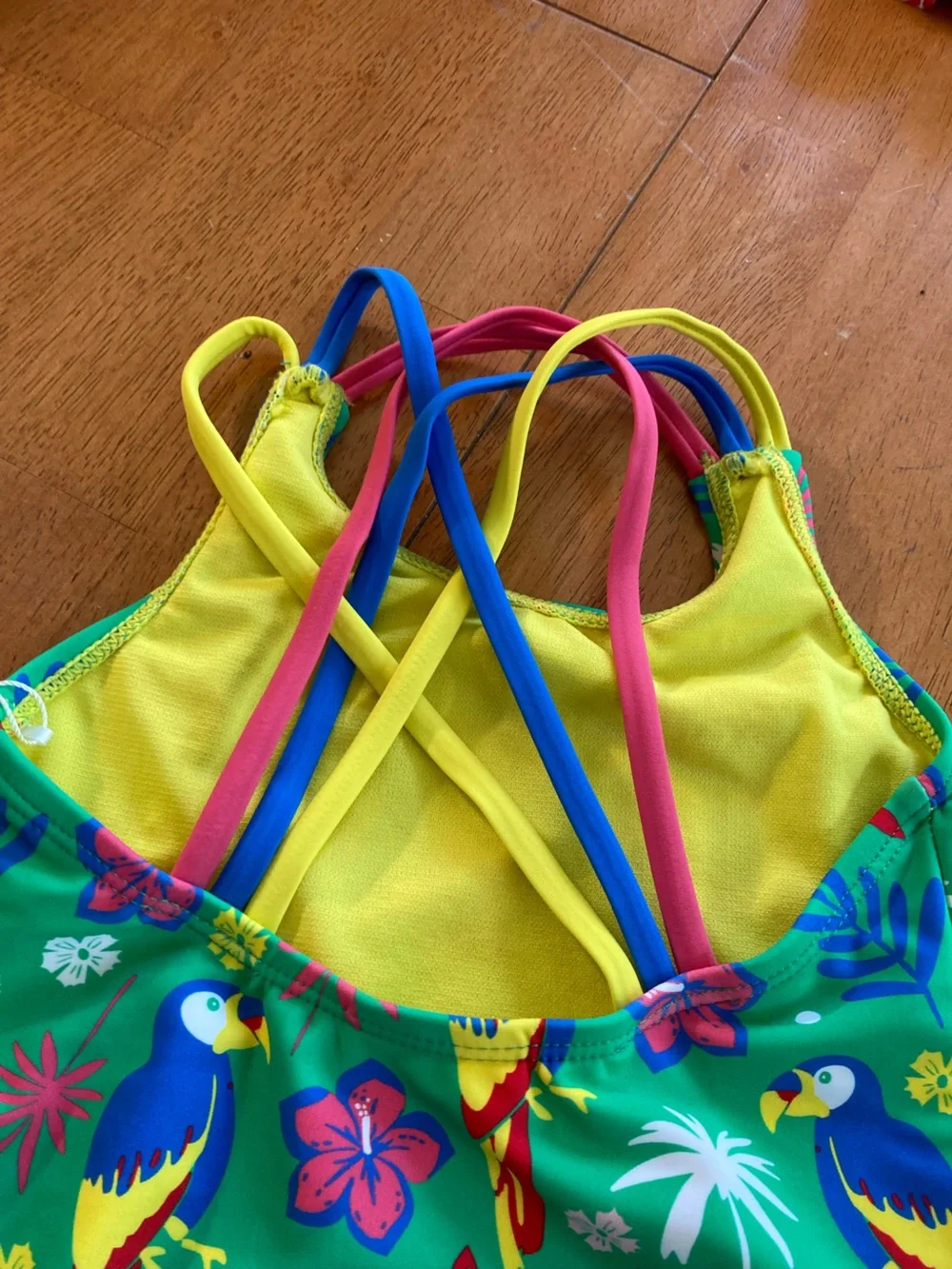 RuffleButts Parrot Palms Cross-Back One Piece Swimsuit - NWT!  3T